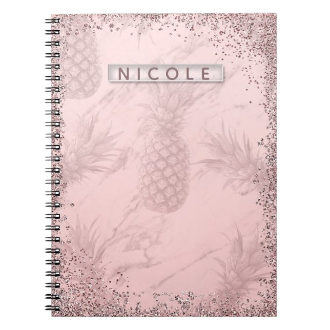 Carnet Rose Gold Glitter Ananas Tropical Chic (Devant)