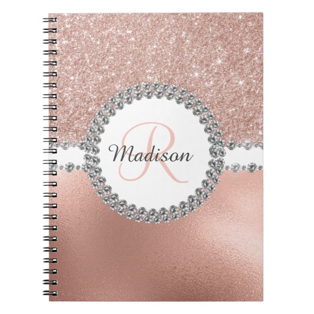 Carnet Rose Gold Glitter Glam Monogramme Diamant (Devant)