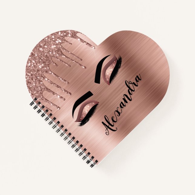 Carnet Rose Gold Glitter Sparkle Eyelashes Monogram (Devant)
