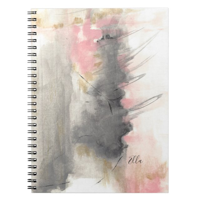 Carnet Rose Gold Grey Abstrait Art moderne peint (Devant)