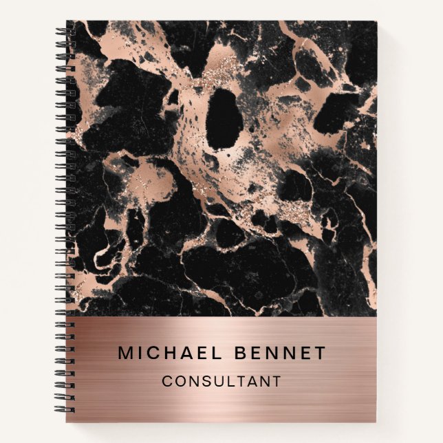 Carnet Rose Gold Métal Noir Marbre Consultant Affaires (Devant)