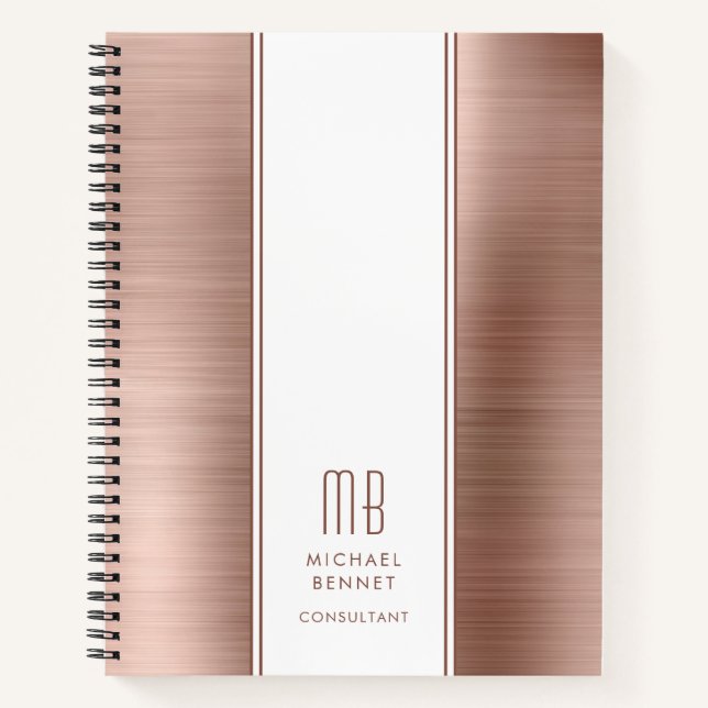 Carnet Rose Gold Métallisé Brossé Affaires avec Monogramm (Devant)
