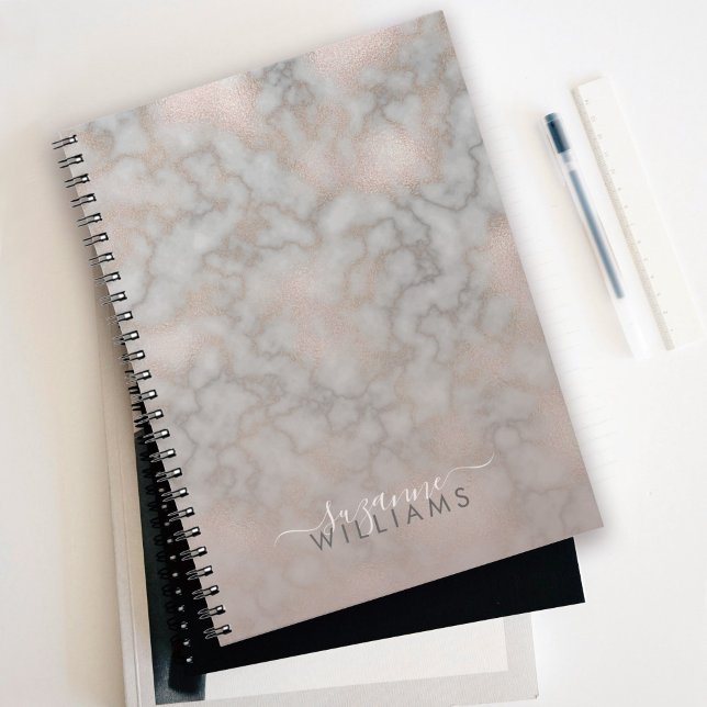 Carnet Rose Gold Moderne et Marbre Élégant Gris (Créateur téléchargé)