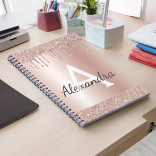 Carnet Rose Gold - Monogramme Nom Paillettes Rose Metal