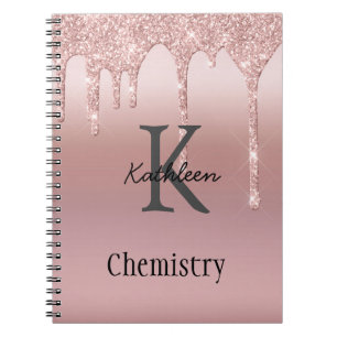 Carnet Rose Gold Monogramme Paillettes Gouttes Fard Rose
