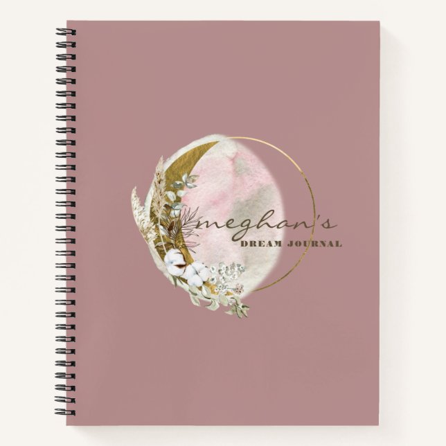 Carnet Rose Gold Moon Monogramme Nom Écriture manuscrite  (Devant)