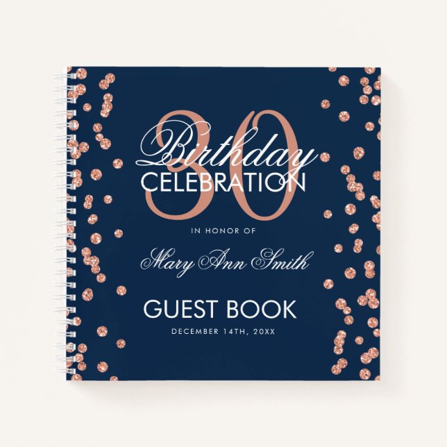 Carnet Rose Gold Navy 30e anniversaire Guestbook Confetti (Devant)