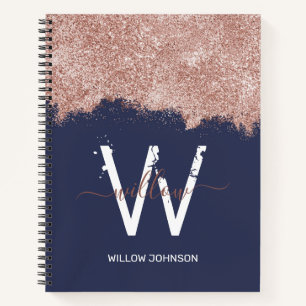 Carnet Rose Gold Navy Blue Girl Parties scintillant pouss