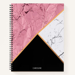 Carnet Rose Gold Noir et Motif Marbre blanc