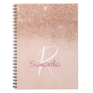 Carnet Rose Gold Ombre Parties scintillant Monogramme
