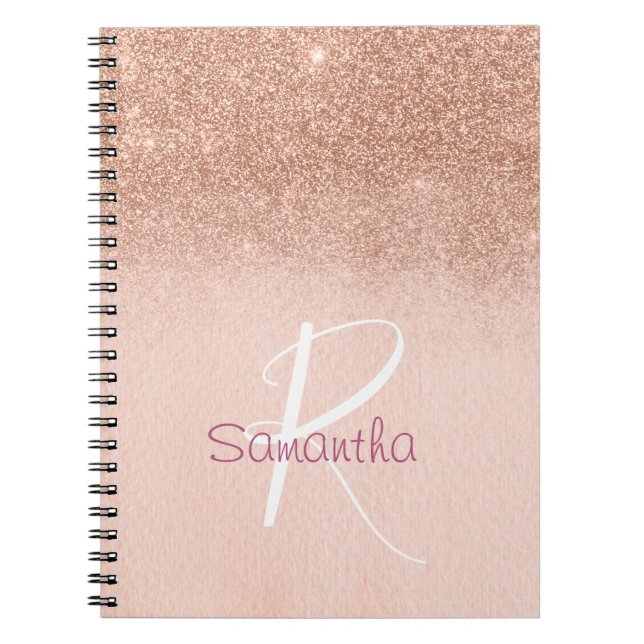 Carnet Rose Gold Ombre Parties scintillant Monogramme (Devant)