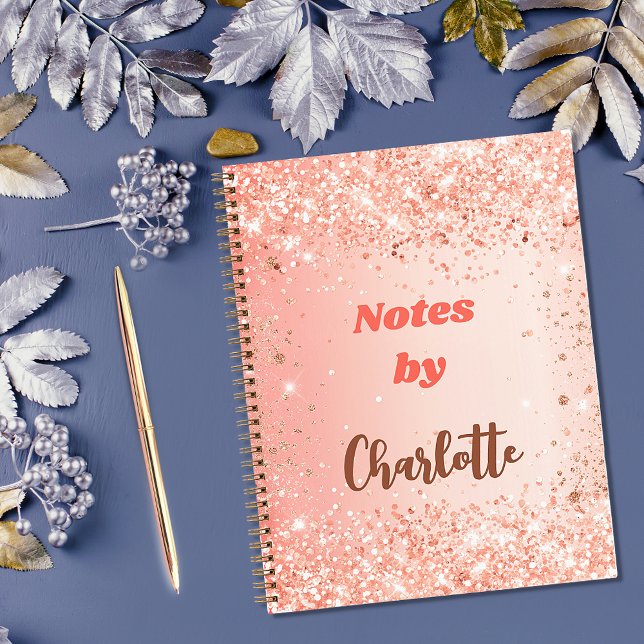 Carnet Rose gold orange nom écriture  (Créateur téléchargé)