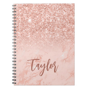 Carnet Rose Gold Pailleté Blush Marbre Personnalisé