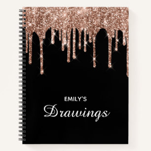 Carnet Rose Gold Pailleté Étincelant Gouttes Noir Dessin