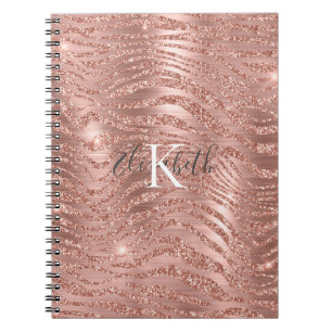 Carnet Rose Gold Pailleté Impression Animaux Nom Monogram