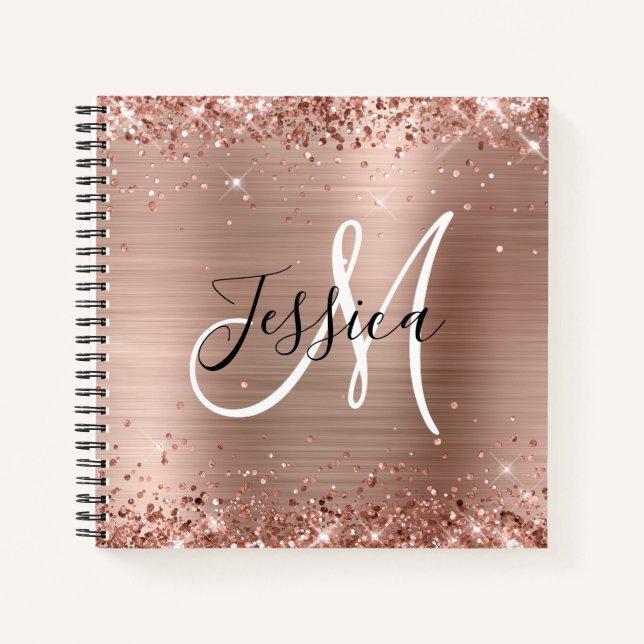 Carnet Rose Gold Pailleté Monogramme Carré (Devant)