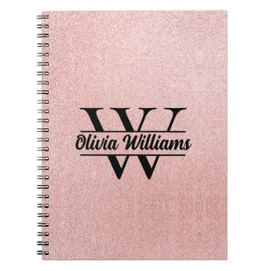 Carnet Rose Gold Pailleté Monogramme Étincelle Moderne