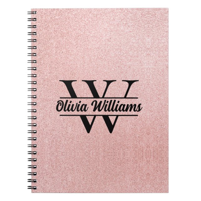Carnet Rose Gold Pailleté Monogramme | Étincelle Moderne  (Devant)