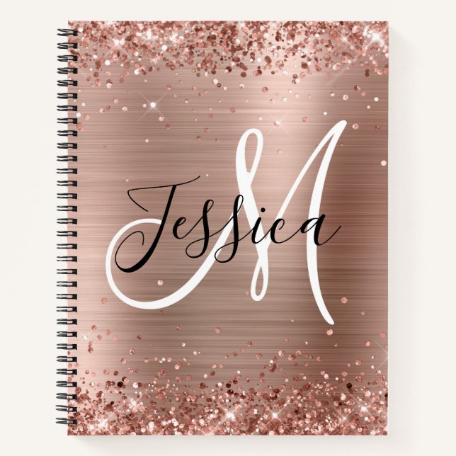 Carnet Rose Gold Pailleté Monogramme Noir et Blanc (Devant)