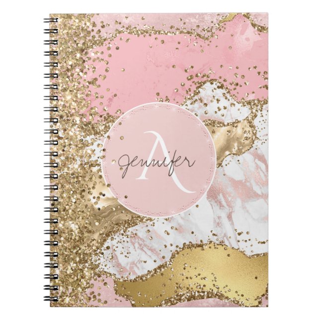 Carnet Rose Gold Parties scintillant Agate Moderne Élégan (Devant)