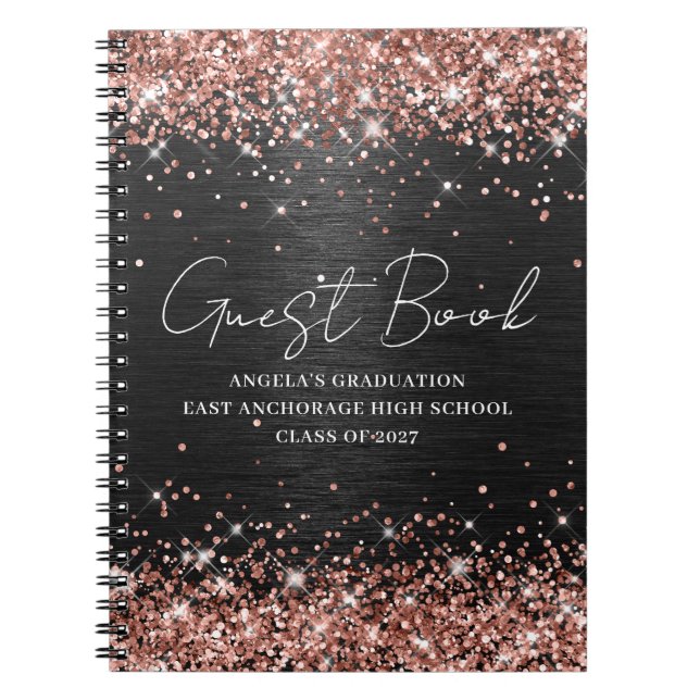 Carnet Rose Gold Parties scintillant Black Metallic Gradu (Devant)