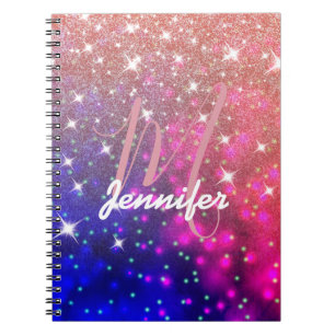 Carnet Rose Gold Parties scintillant Galaxy Space Monogra