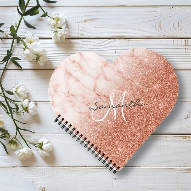 Carnet Rose Gold Parties scintillant Marbre Monogramme Co (Créateur téléchargé)