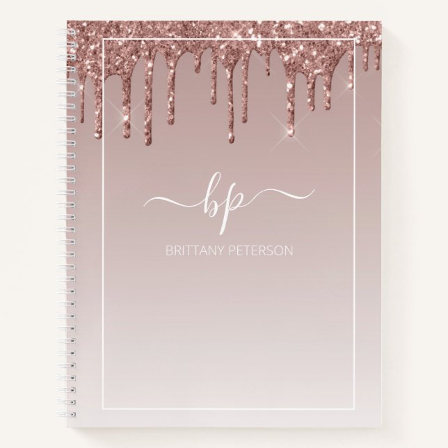 Carnet Rose Gold Parties scintillant Monogramme Moderne t (Devant)