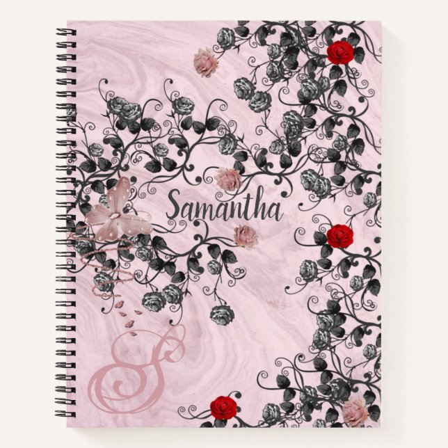Carnet Rose Gold Parties scintillant Monogramme Nom du po (Devant)