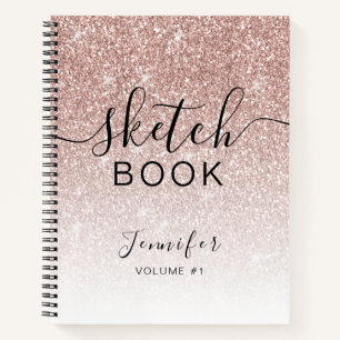 Carnet Rose Gold Parties scintillant Sketchbook Nom Éléga