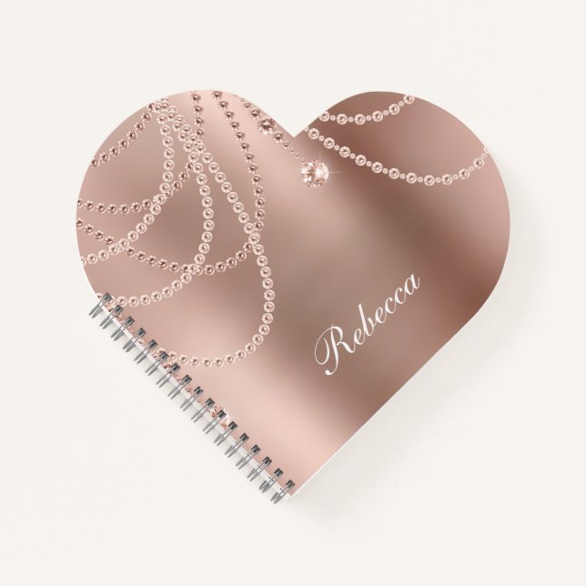 Carnet Rose Gold Perles Diamants Monogram Bling Glam  (Devant)