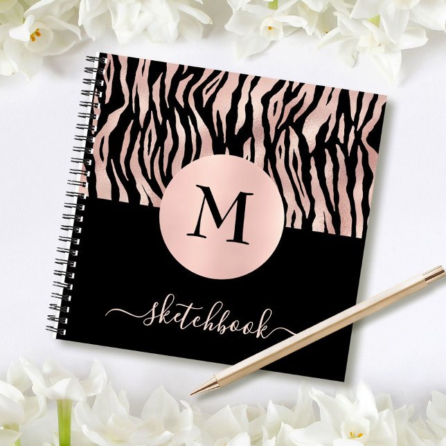 Carnet Rose Gold Poster de animal Monogram Sketchbook Gla (Créateur téléchargé)