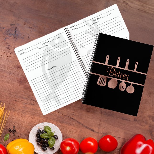 Carnet Rose Gold Recette Cookbook Ustensiles Personnalisé (Créateur téléchargé)