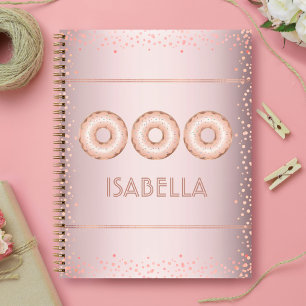 Carnet Rose gold rose pailleté nom moderne féminin donuts