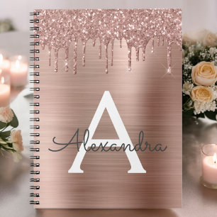 Carnet Rose Gold - Rose Pâle Pailleté Monogramme Nom