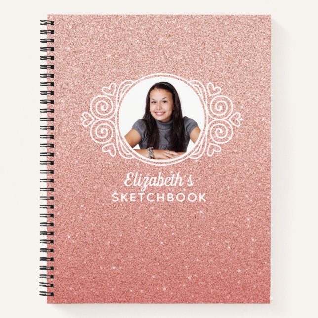 Carnet Rose Gold Rose Parties scintillant Monogramme Phot (Devant)