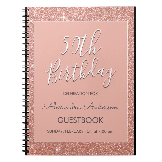 Carnet Rose Gold Sparkle Parties scintillant 50e annivers (Devant)