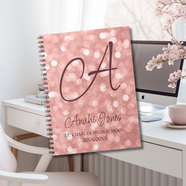 Carnet Rose Gold Sparkles Monogram Academic Year School (Créateur téléchargé)