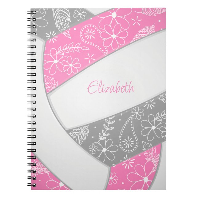 Carnet rose gris girly boho sport volley-ball (Devant)