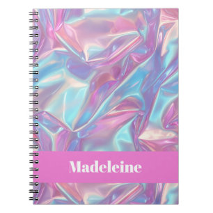 Carnet Rose Iridescent Holographique Nom Personnalisé