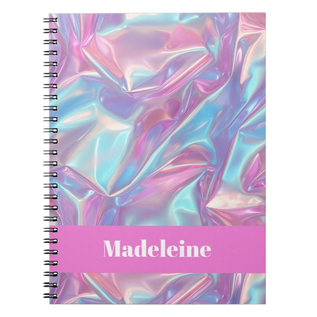 Carnet Rose Iridescent Holographique Nom Personnalisé (Devant)