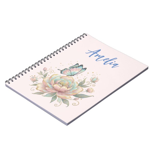 Carnet Rose Magique et Papillon Couleurs Pastel (Côté gauche)