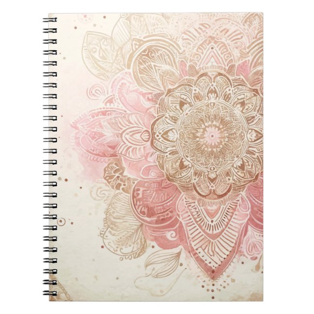 Carnet Rose Marron Crème Mandala Bohème Mode Bohème (Devant)