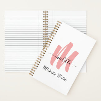 Carnet rose moderne blanc monogramme nom commercial initi