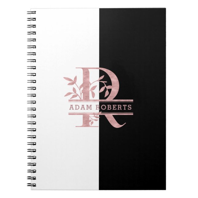 Carnet Rose moderne Gold Split Monogramme personnalisé R (Devant)