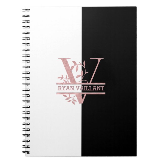 Carnet Rose moderne Gold Split Monogramme personnalisé V (Devant)