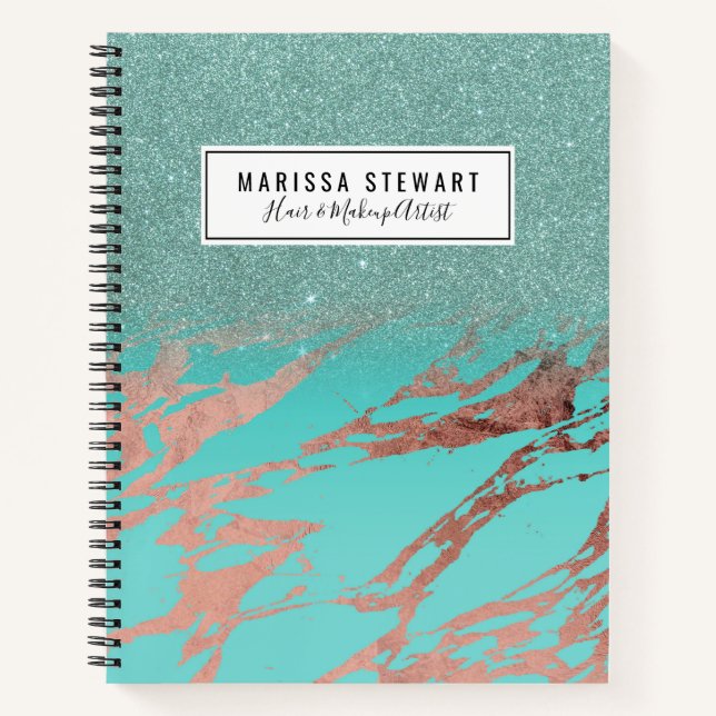Carnet Rose moderne or Turquoise marbre Parties scintilla (Devant)