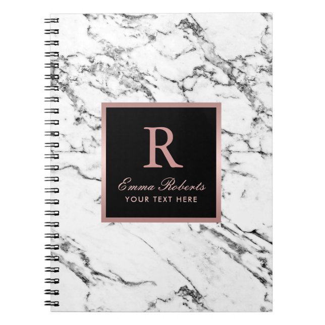 Carnet Rose Monogramme Gold Premier Marbre blanc élégant (Devant)