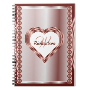 Carnet Rose Monogramme Or et blanc Coeur géométrique