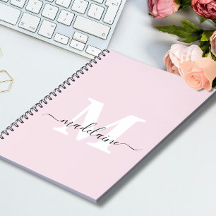 Carnet rose monogramme personnalisé initial et nom
